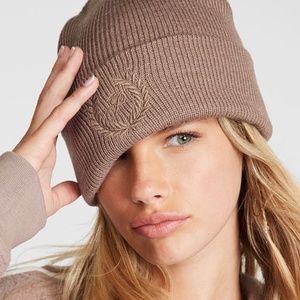 Victoria's Secret PINK Rib Knit Beanie Brown NEW
